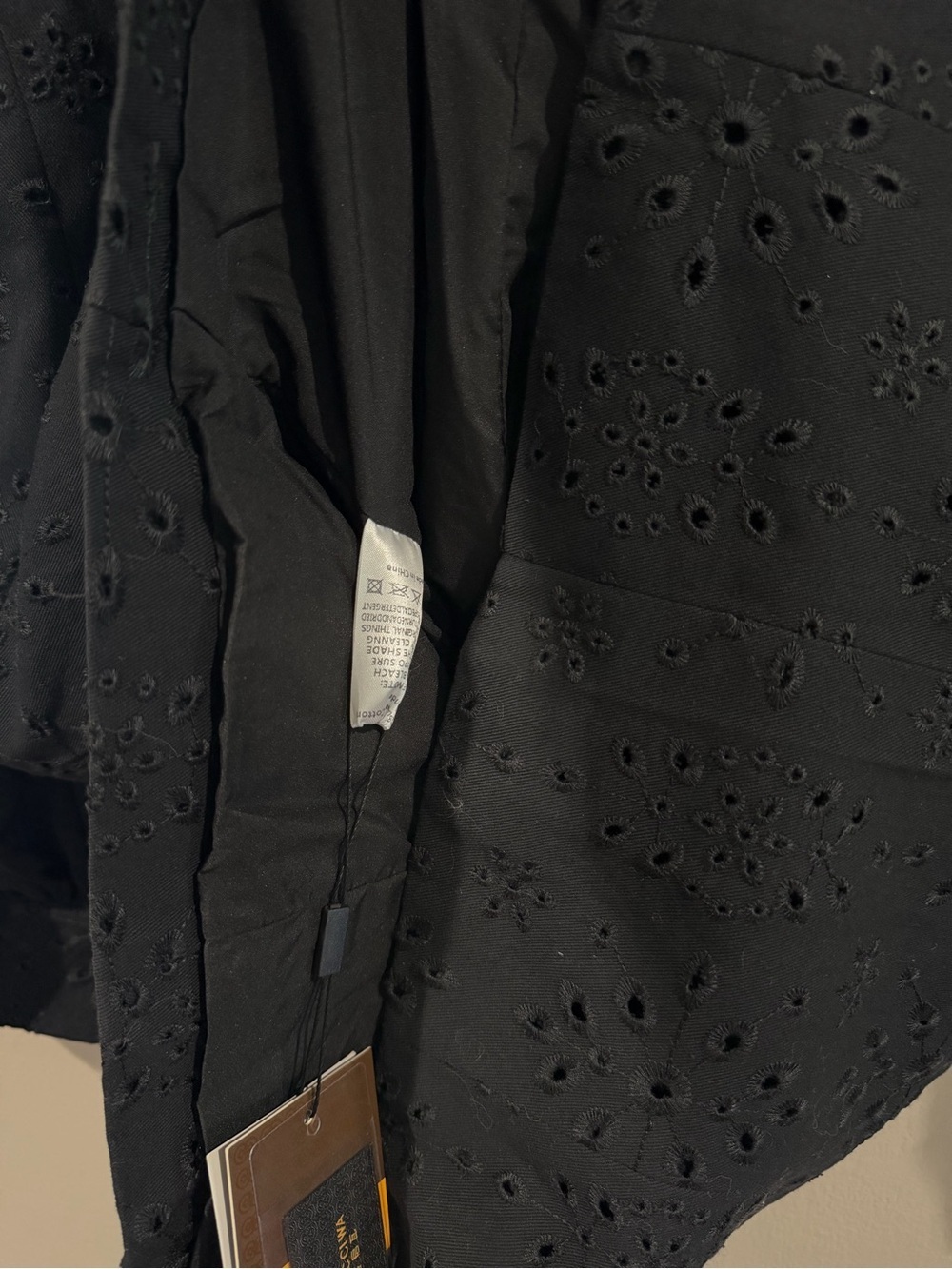 NEW with Tags Black Eyelet Embroidered Beaded Long Sleeve Shift Dress - Picture 8 of 16